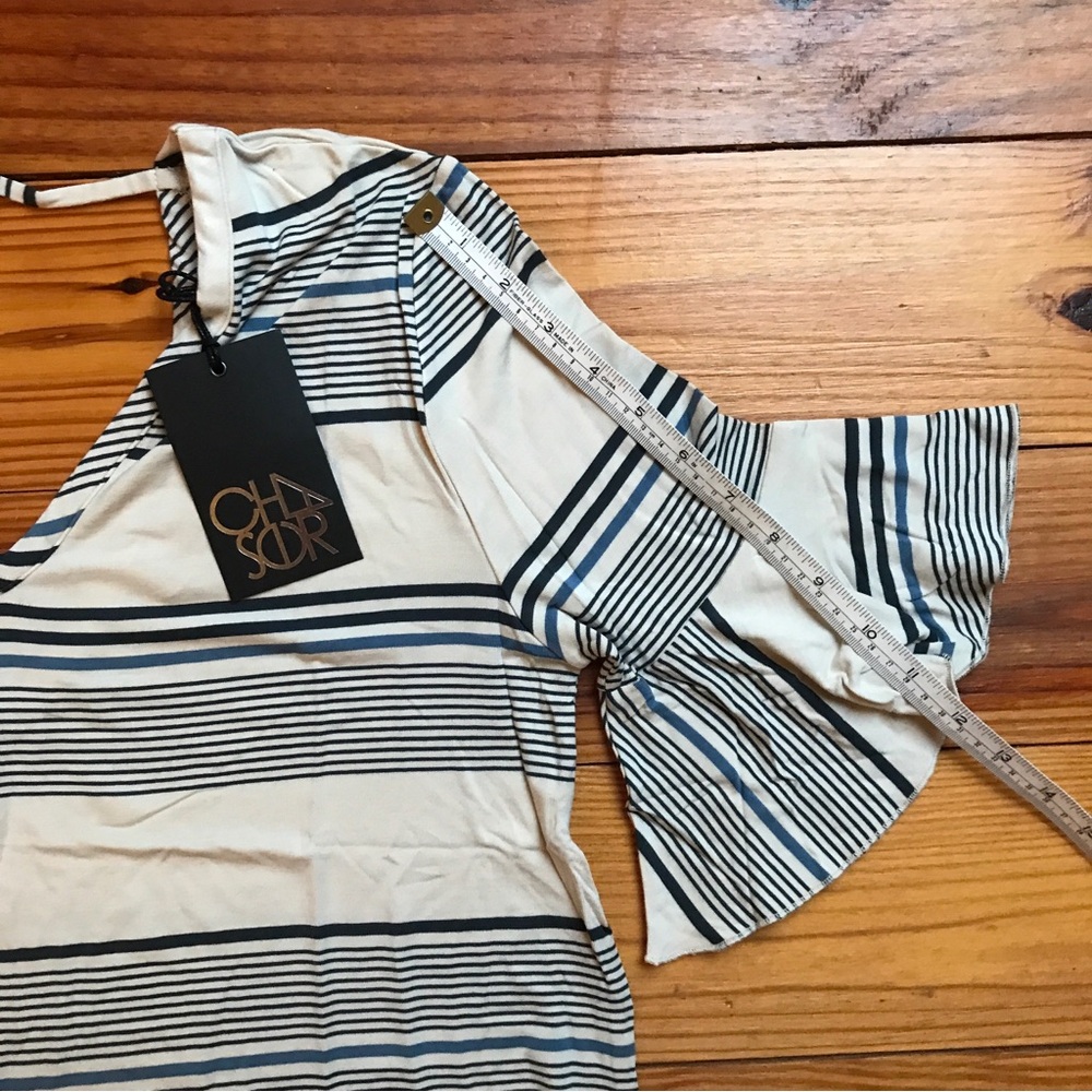 Chaser Women's Striped Bell Sleeve Top - Black and White, NWT, M - Picture 4 of 6